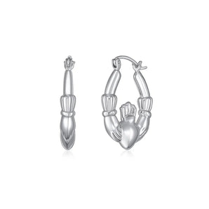 14K White Gold Claddagh Symbol Hoop Earrings RCJ