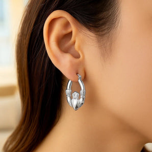 14K White Gold Claddagh Symbol Hoop Earrings RCJ