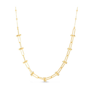 14k Yellow Gold Beaded U Link Chain Necklace RCJ