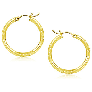 10k Yellow Gold Diamond Cut Hoop Earrings (3x25mm) RCJ