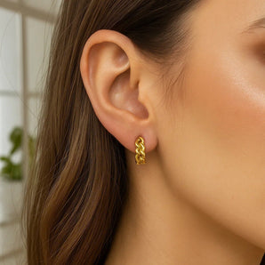 14K Yellow Gold Thick Curb Chain Huggie Hoop Earrings(4.2x12.4mm) RCJ