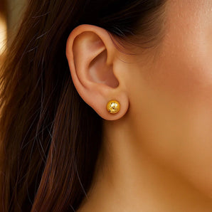 14k Yellow Gold Ball Earrings with Crystal Cut Texture(7mm) RCJ