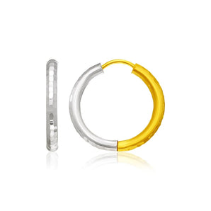 Hammered Hinge Tube Hoop Earrings in 14k Two-Tone Gold(2.5x15mm) RCJ