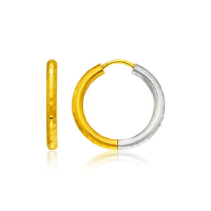 Hammered Hinge Tube Hoop Earrings in 14k Two-Tone Gold(2.5x15mm) RCJ