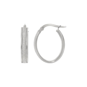 14k White Gold Glitter Center Oval Hoop Earrings(4x15mm) RCJ