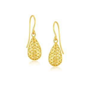 14k Yellow Gold Teardrop Drop Earrings with Honeycomb Texture RCJ