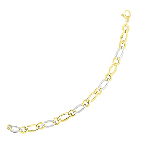 14k Two-Tone Gold Figaro Chain Bracelet with Long and Short Links (10.00 mm) RCJ