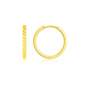 14k Yellow Gold Diamond Cut Textured Huggie Earrings RCJ