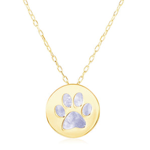 14k Yellow Gold Necklace with Dog Paw Print Symbol in Mother of Pearl RCJ