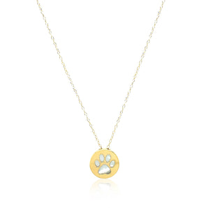 14k Yellow Gold Necklace with Dog Paw Print Symbol in Mother of Pearl RCJ
