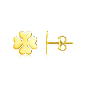 14K Yellow Gold Four Leaf Clover Earrings(10mm) RCJ