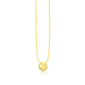 14k Yellow Gold Polished Four Leaf Clover Necklace with Diamond RCJ