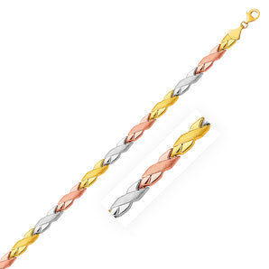 14k Tri-Color Gold Shiny and Textured X Link Bracelet (6.35 mm) RCJ