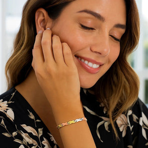 14k Tri-Color Gold Shiny and Textured X Link Bracelet (6.35 mm) RCJ