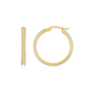 14K Two Tone Gold Diamond Cut Round Hoop Earrings RCJ
