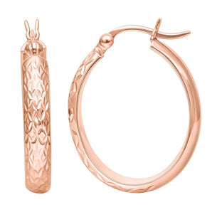 14k Rose Gold Hammered Oval Hoop Earrings RCJ
