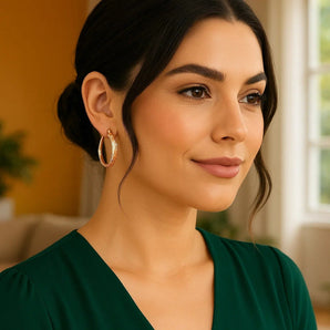 14k Rose Gold Hammered Oval Hoop Earrings RCJ