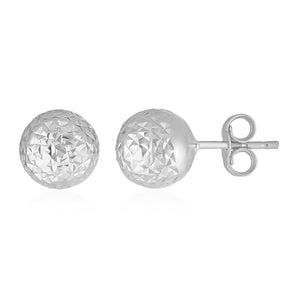 14k White Gold Ball Earrings with Crystal Cut Texture(7mm) RCJ