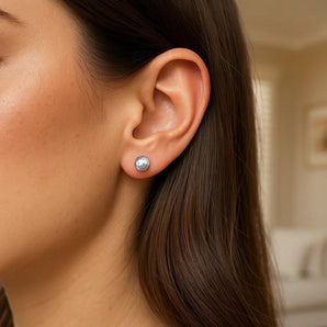 14k White Gold Ball Earrings with Faceted Texture(5mm) RCJ