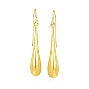 14k Yellow Gold Long Polished Teardrop Dangling Earrings RCJ