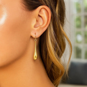 14k Yellow Gold Long Polished Teardrop Dangling Earrings RCJ
