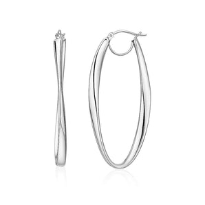 14k White Gold Twist Motif Oval Shape Hoop Earrings RCJ