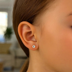 14k Yellow Gold Stud Earrings with Faceted White Cubic Zirconia(2mm) RCJ