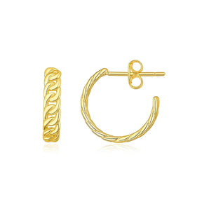 14K Yellow Gold Slender Curb Chain Hoop Earrings RCJ