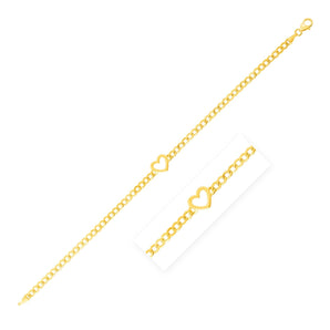 14k Yellow Gold 7 inch Curb Chain Bracelet with Heart (3.40 mm) RCJ