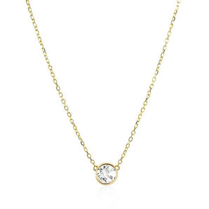 14k Yellow Gold 17 inch Necklace with Round White Topaz RCJ