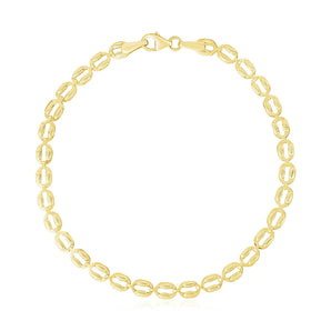 14k Yellow Gold High Polish Textured Puffed Oval Link Bracelet  (3.80 mm) RCJ
