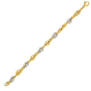 14k Two-Tone Yellow and White Gold Double Link Textured Bracelet (10.00 mm) RCJ