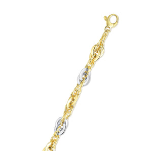 14k Two-Tone Yellow and White Gold Double Link Textured Bracelet (10.00 mm) RCJ