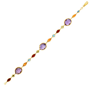 14k Yellow Gold Bracelet with Multi-Colored Stones (1.00 mm) RCJ