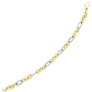 14k Two-Tone Gold Long and Short Style Oval Link Bracelet (7.50 mm) RCJ