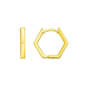 14k Yellow Gold Hexagon Huggie Hoops Earrings RCJ