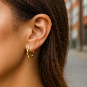 14k Yellow Gold Hexagon Huggie Hoops Earrings RCJ