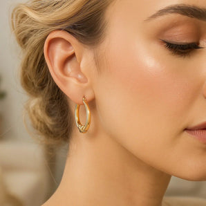 10k Yellow Gold X Motif Round Shape Hoop Earrings RCJ