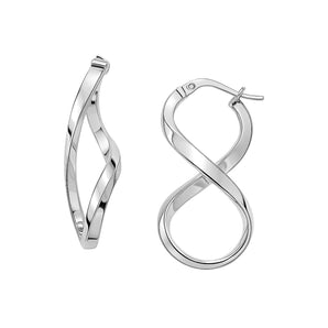 14k White Gold Twist Motif Polished Hoop Earrings RCJ