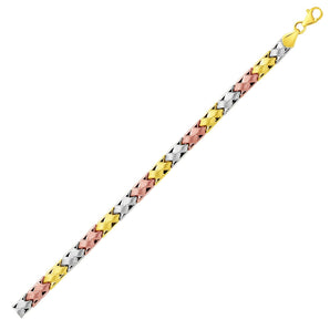 14k Tri-Color Gold Weave Design Bracelet (6.35 mm) RCJ