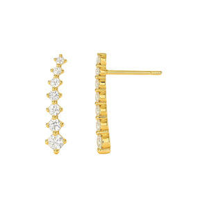 14k Yellow Gold Climber Post Earrings with Cubic Zirconias RCJ