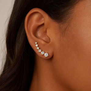 14k Yellow Gold Climber Post Earrings with Cubic Zirconias RCJ