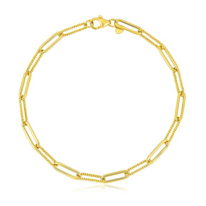 14k Yellow Gold High Polish Alternating Bead Paperclip Bracelet  (3.50 mm) RCJ