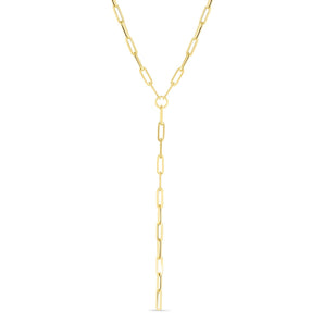 14k Yellow Gold Paperclip Chain Lariat Necklace RCJ