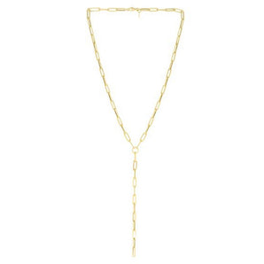 14k Yellow Gold Paperclip Chain Lariat Necklace RCJ