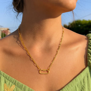 14k Yellow Gold Paperclip Chain Necklace with Oval Carabiner Clasp RCJ