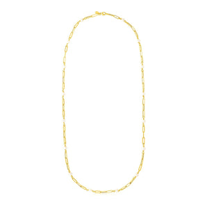 14k Yellow Gold Paperclip Chain and Pearl Necklace RCJ
