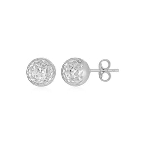 14k White Gold Ball Earrings with Crystal Cut Texture(5mm) RCJ