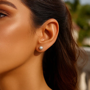 14k White Gold Ball Earrings with Crystal Cut Texture(5mm) RCJ