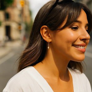 14K Yellow Gold Lighting Bolt Drop Hoop Earrings RCJ